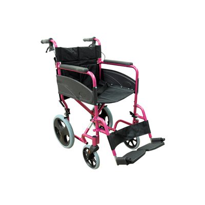 Deep Pink Compact Attendant Transport Aluminium Wheelchair